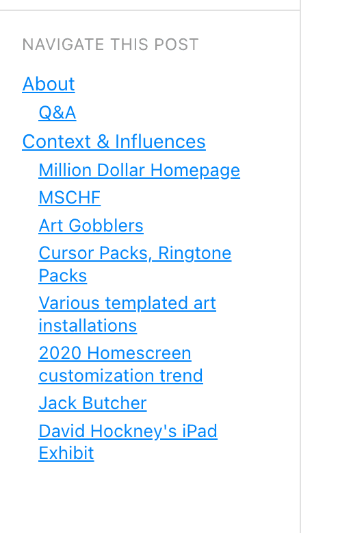 Sidebar navigation for blog posts